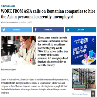 WORK FROM ASIA calls on Romanian companies to hire the Asian personnel