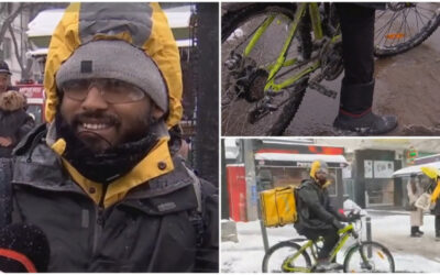 Reacția unui livrator asiatic, după ce a văzut mormanele de zăpadă din București: „Mă descurc!”